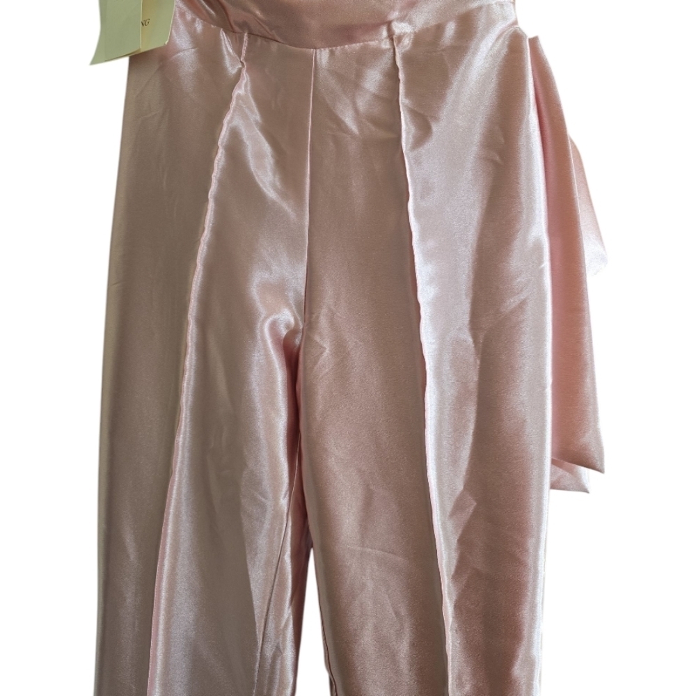 NWT LanTing Pink Satin Strapless Jumpsuit With Bowknot Back Medium Check Chart - Picture 7 of 12